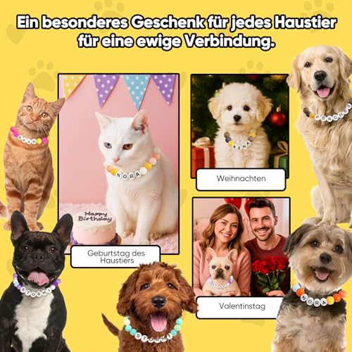 Hundehalsband Personalisiert mit Namen/Buchstabe - Niedliche Bunte Perlen Halskette Halsband Hund Katze mit GRATIS Passendem Armband - Personalisierte Hunde Geschenke für Frauen Männer Hundeliebhaber
