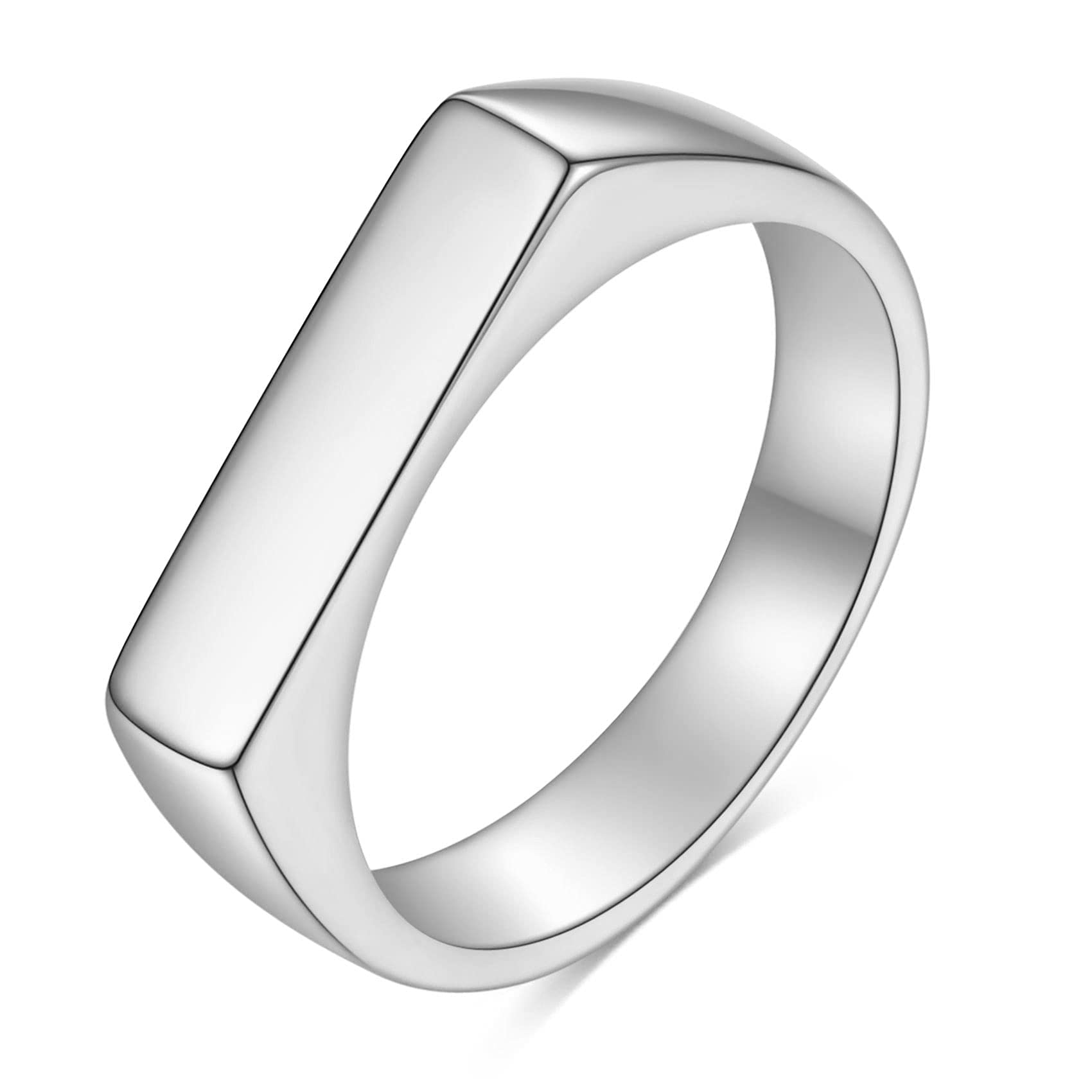 Stainless Steel Square Shape Signet Style Classical Simple Plain Wedding Engagement Statement Ring