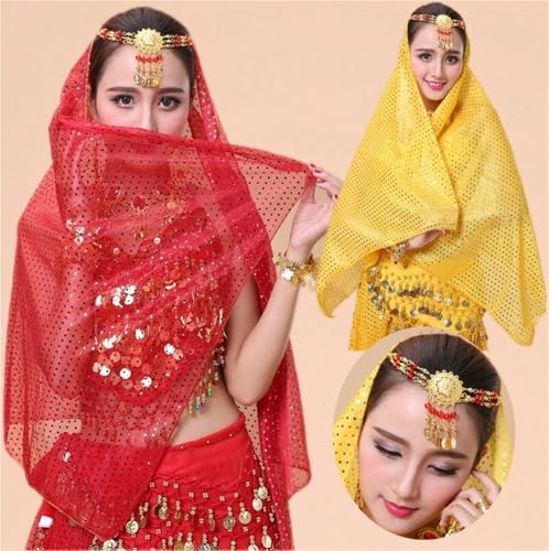Belly Dance Headdress Saree Veil Performance Accessories Headchain Eyebrow Pendant Turban Veil2