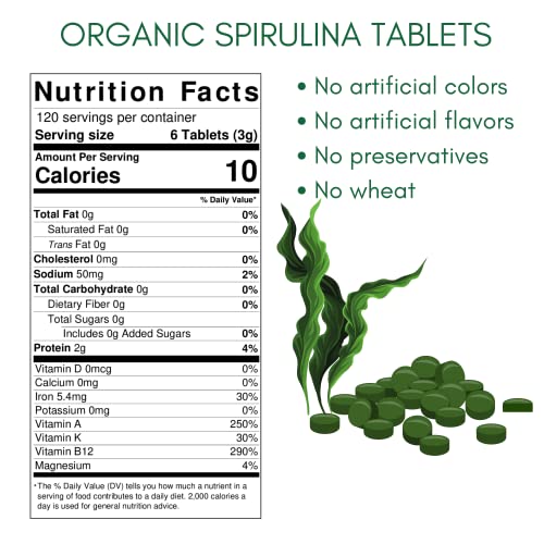 Probase Nutrition Organic Spirulina Supplement, 3000Mg Per Serving, Approx. 720 Tablets (4 Month Supply), Rich In Prebiotics & Proteins, Vegan thumb #2