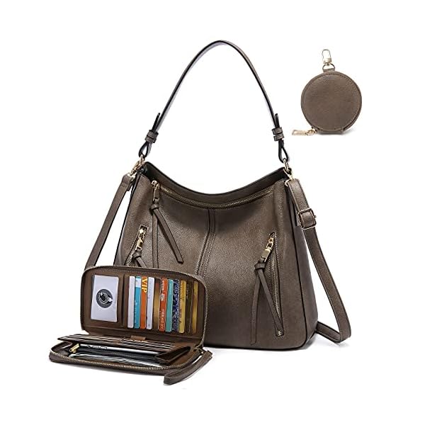 Handbags-for-Women-Large-Designer-Ladies-Hobo-bag-Bucket-Purse-Faux-Leather Realer Hobo Handbags Purses and Wallet Set for Women Shoulder Tote Bag with Adjustable Shoulder Strap Faux Leather