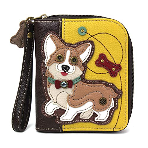Image of CHALA Zip Around Wallet, Wristlet, 8 Credit Card Slots, Sturdy Pu Leather - Corgi - Mustard