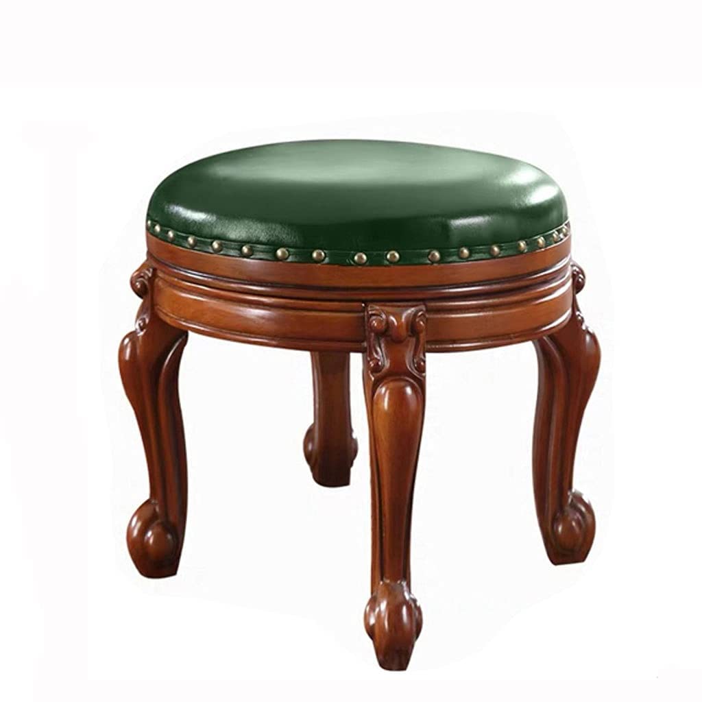 Repose-Pieds Ottoman Rotatif Vert 44 cm en Cuir et Simili-Bois