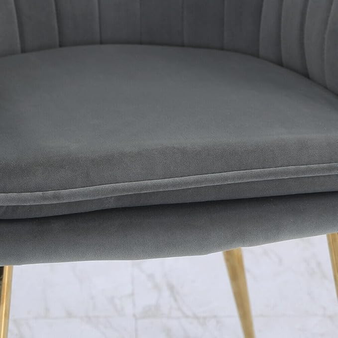 Image of Dark Grey Velvet Chair for Home | Modern Accent Armchair in Soft Velvet Fabric with Golden Legs | Set of 2 Premium Accent Chair for Living Room Bedroom Restaurent | Dark Grey, 2 pc