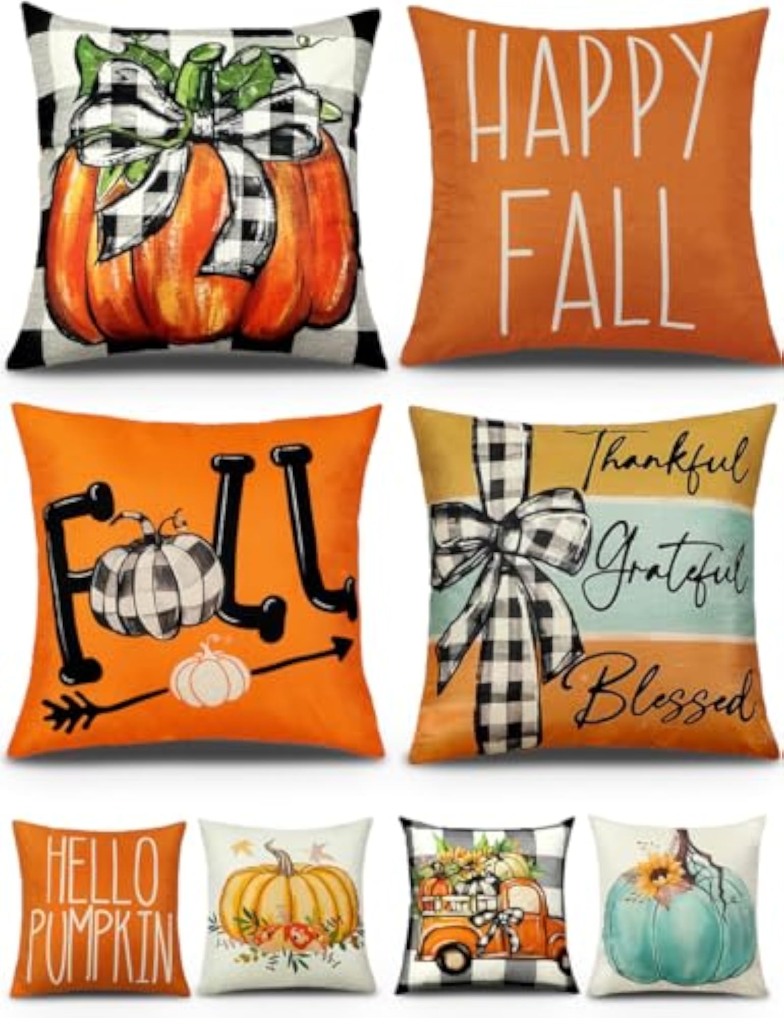 Set of 4 Double-Sided Print Fall Pillow Covers