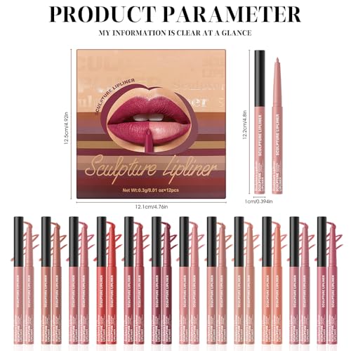 Image of 12 Colors Matte Lip Liner Pencil - Long Lasting Waterproof Lip Liner, Smudge Proof Transfer Proof Lip Pencil, High Pigment Lip Makeup for Defining & Filling Lips (13#, 12PCS)
