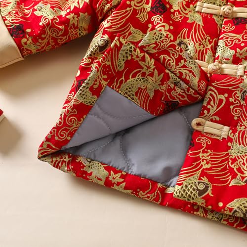 Image of Boy Tang Suit Long Sleeve Shirt Thicken Jacket Coat Chinese New Year Outfit Traditional Clothes for Kids Toddler(Koi Fish,4-5 Years)