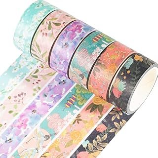 YUBX 6 Rolls Washi Tape Set Plants Fruits & Floral Masking Tape Decorative for Arts, DIY Crafts, Bullet Journal Supplies, Planners, Scrapbook, Card/Gift Wrapping -15mm- (Rich Flowers)