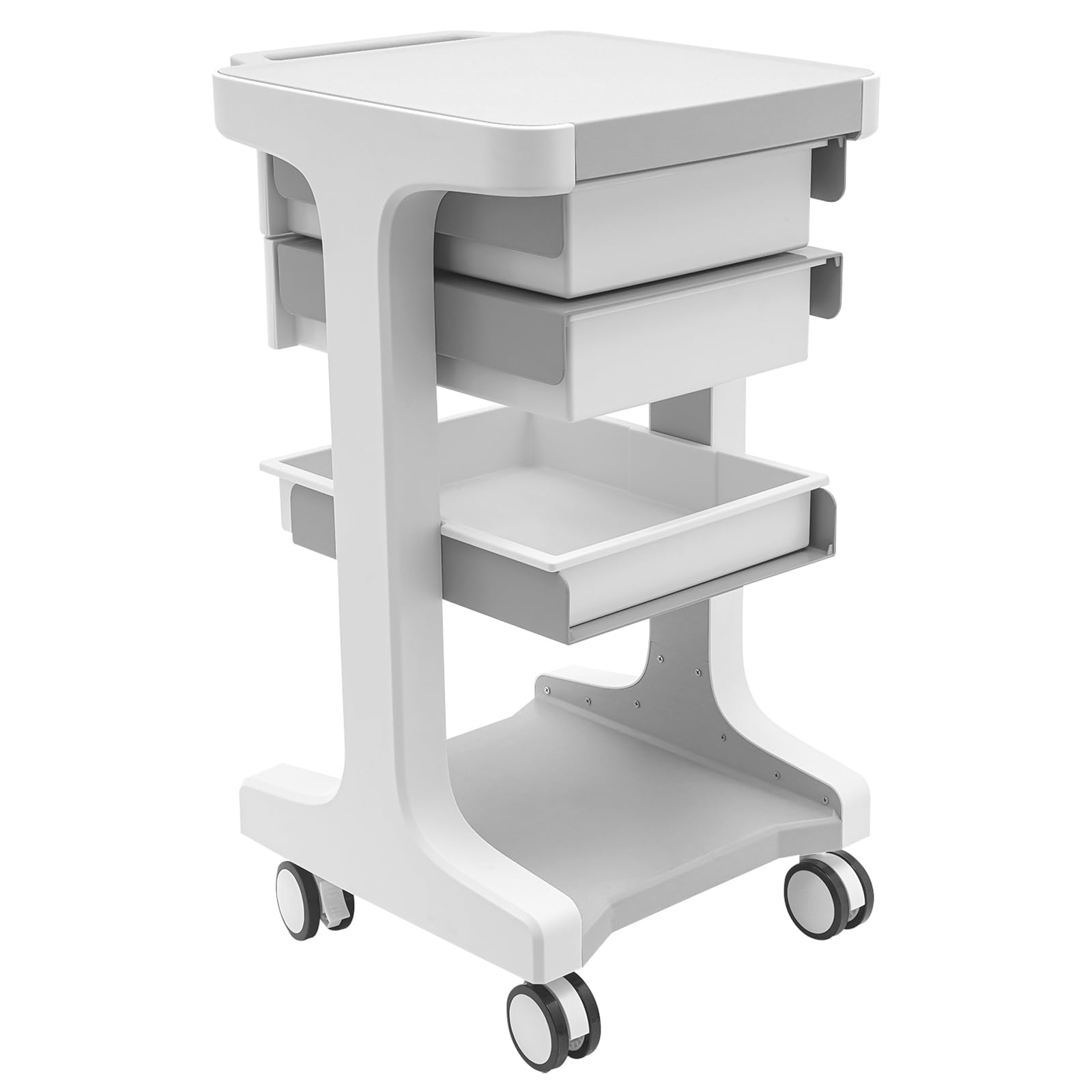 Carro de peluquería, carro médico con cajón, carrito de belleza con ruedas, máx. 50 kg, para hospitales, salones de belleza y salones de uñas, 41 x 41 x 67 cm, gris y blanco