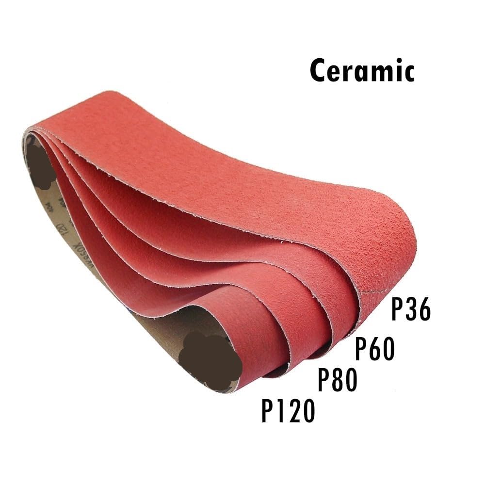 Paquete de 4 correas abrasivas de lijado de cerámica, grano 36-120, varios tamaños for pulido de metales(P120,1220X50mm)