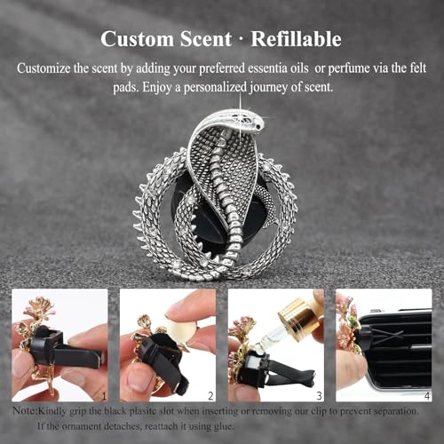 Image of ORIESSE Snake Car Accessories,1pc Cobra Air Vent Clips Car Air Freshener, Silver Snake Badges Decals Dashboard Decor,Rhinestone Vehicle Decorations for Jeep Truck