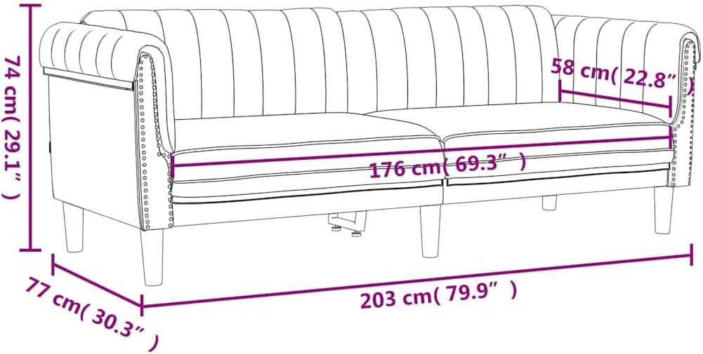 Sofa Black Velvet 3-Seater Stylish Piece Sofa Rectangular Living Room Furniture