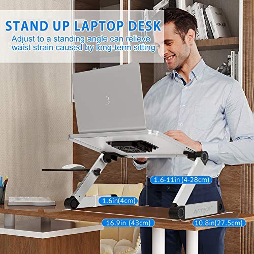 Armyte Laptop Stand Adjustable Height For Desk, Portable Lap Table With Cooling Fan & Mouse Pad For 15.6 Inch Notebook Lightweight Foldable Computer Riser For Couch Bed Sofa Home Office #TOP1