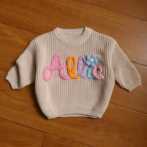 Customized Pink Baby Girls Sweater with Hand Embroidered Name | Personalized Baby Sweater for Infants and Toddlers2