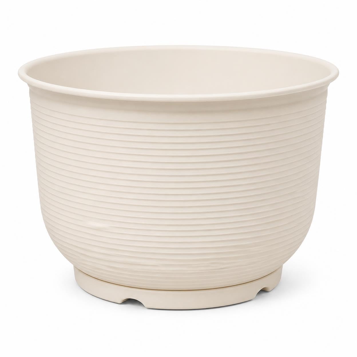 Pot de fleur plastique beige anti-chignon drainage racinaire extérieur