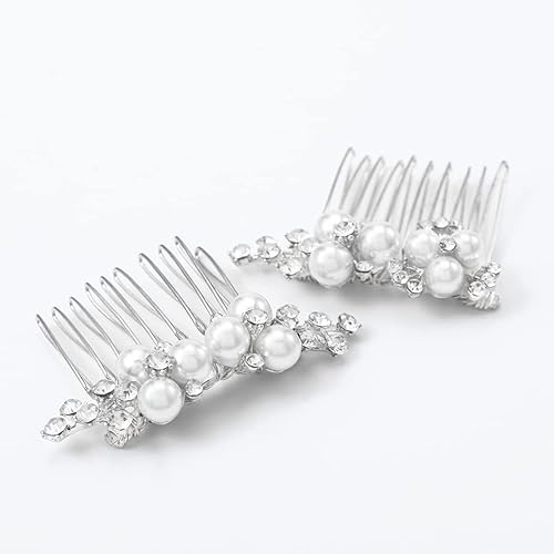 Miniatura 5 de Asooll Peine de pelo dorado con perlas para novia, tocado de cristal con diamantes de imitación, accesorios para el cabello para mujeres y niñas