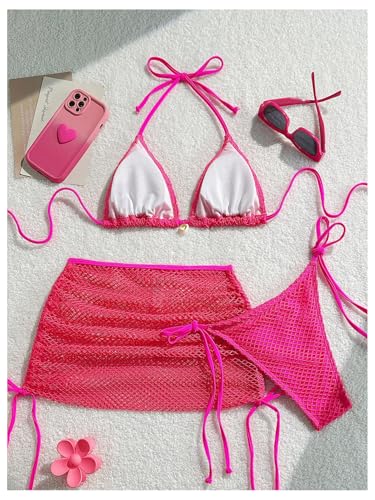 SHENHE Women's 3 Piece Bikini Set Shell Decor Halter Bra and Bottom with Cover Up Skirt2