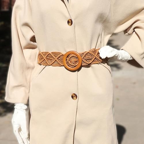 Awxzom 2Pcs Handmade Boho Belt For Women Dresses Woven Braid Waist Belt For Women Wooden Buckle Braided Belt #TOP1