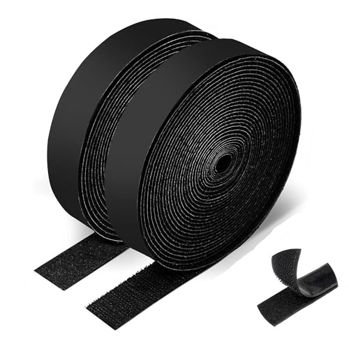 Rhimooay 10M Klettband Selbstklebend Extra Stark 16mm Breit, Klettverschluss Selbstklebend, Klett Klebeband Fliegengitter, Klett Selbstklebendes Klettband, Flauschband und Hakenband - Schwarz