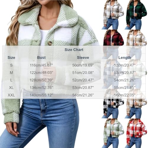FPMLUXLL Womens Winter Coat Cropped Plaid Lapel Collar Fuzzy Sherpa Jacket - image 6