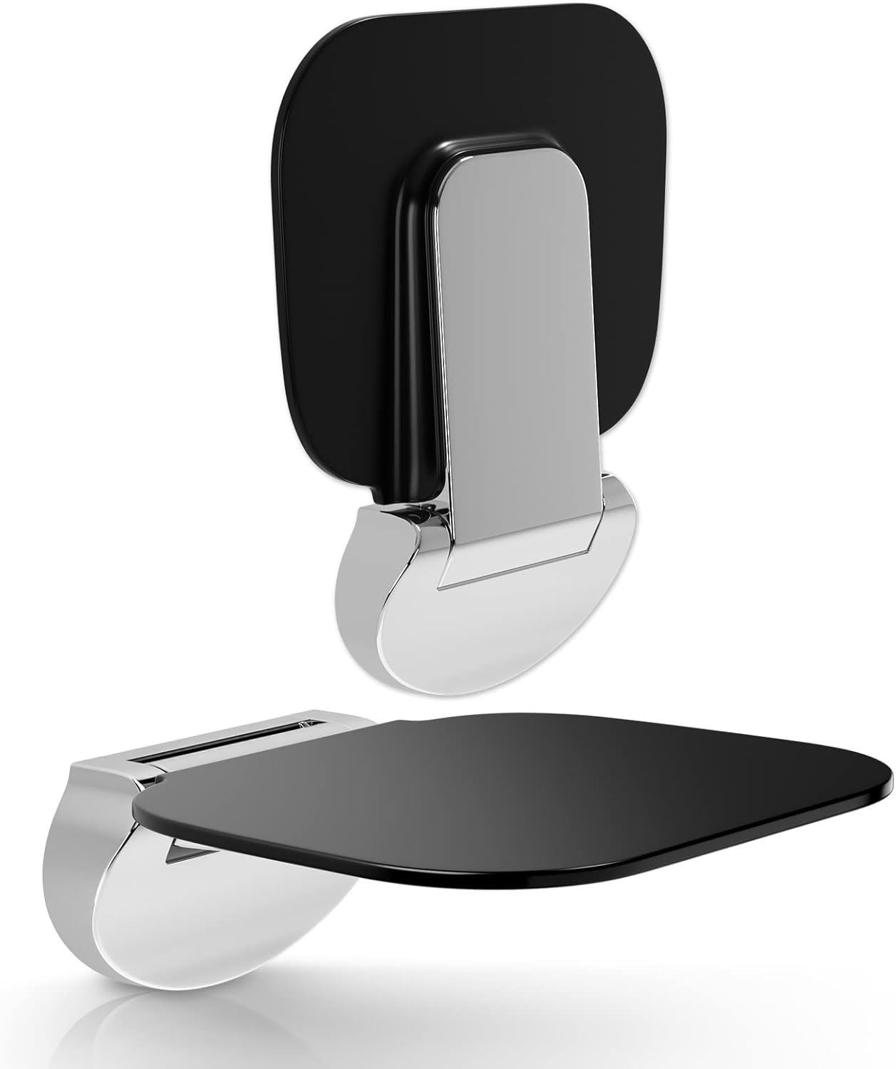 DAILYLIFE Folding Shower Chair Wall Mounted with Silent Soft-Open, Foldable Shower Seat with Larger Seat Area Heavy Duty (450 LB) for Adults Elderly Disabled Handicap Pregnant, Black with Chromed Base