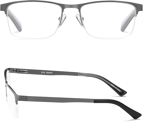 EYECEDAR 5-Pack Reading Glasses Men Metal Half Frame Spring Hinges Gunmetal Rectangular Style Eyeglasses Readers 1.50