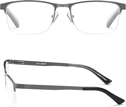 EYECEDAR 5-Pack Reading Glasses Men Metal Half Frame Spring Hinges Gunmetal Rectangular Style Eyeglasses Readers 1.50