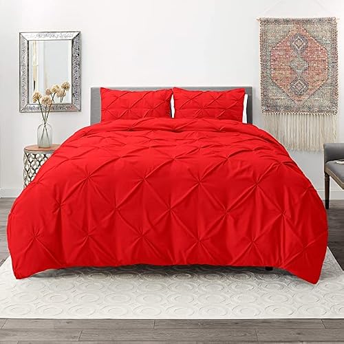 Muskan Collection In Soft Microfiber Pinch Pleat Bedding Comforter Sets, Pintuck Design, King Red 3 Pieces Comforter Set 1Comforter With 2 Shams #TOP1