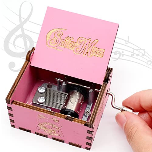 inheming Hölzerne Spieluhren, Musikkästchen aus Holz,Sailor Moon Mechanische Spieluhr Handkurbel, Vintage Geschnitzte Spieluhren,18 Noten Mechanismus,Geburtstag Geschenk für Kinder, Freunde