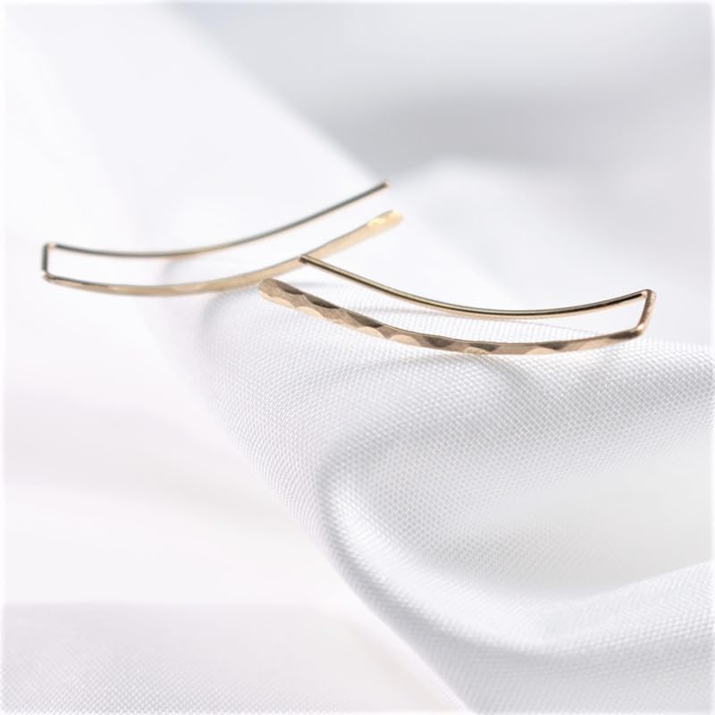 Miniatura 7 de 14K Gold Filled Hammered Pair of Ear Climber Earrings, Ear Crawlers, Long Curved Clip On Pins, Piercing Earrings, Charm Handmade Hammered Gold