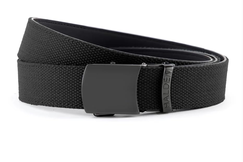 Image of HALDEN Canvas Leather Belt For Men with Magnetic Auto Lock Buckle, Adjustable Strap, Fits Up to 44 inch Waist, Stylish & Durable Belt for Daily Wear