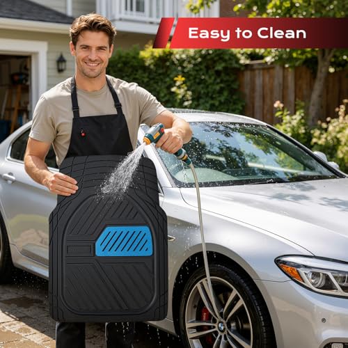 Coverado Automotive Floor Mats, Heavy Duty Rubber Car Floor Mats, Deep Dish All-Weather Floor Mats for Cars, Anti-Slip Trim to Fit Waterproof Car Floor Mat Universal Fit for Most Cars, Black&Blue by Coverado - Used condition - Image 9