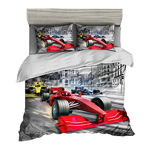 Funda de Edredón y Funda de Almohada 3D Baloncesto Fútbol Boxeo Coche de carreras Estilo deportivo Diseño Funda nórdica Motocicleta Ropa de Cama (Coche de carreras, 240×220cm (para cama de 150))