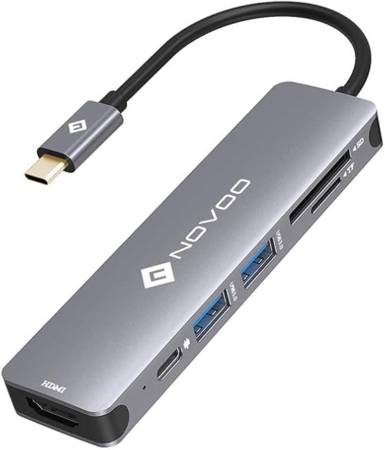 USB C Hub HDMI, USB C Dongle MacBook Pro Adapters with 100W PD, NOVOO 6 in 1 USB C Adapter 4K USB-C to HDMI, 2 USB 3.0 Ports and SD/TF Cards Reader for iPad Pro/MacBook Pro Air/Type C Devices