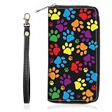 BWOOLL Women's Colorful Dog Paw Prints Print Wallet, Large Capacity, PU Leather, Zipper Clutch Purse, Phone Wallet