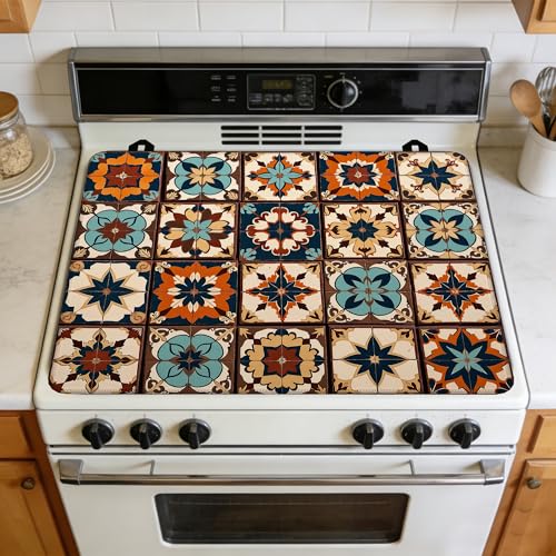 Image of Mexican Talavera Tile Stove Top Covers Pad 28 x 20 inches Dish Drying Mat Coffee Bar Mats Kitchen Decor Absorbent Pad Fit Coffee Maker Machine Dish Drying