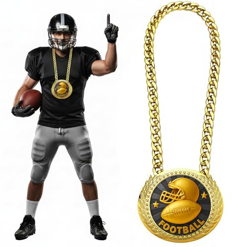 Fantasy Football Turnover Chain Oversized Award Medal – 6' Gold Football Trophy Charm Necklace for Team MVP,Championship,Tournament Winner,School Sports Banquet,Coach Gifts, Game Night Party Prizes
