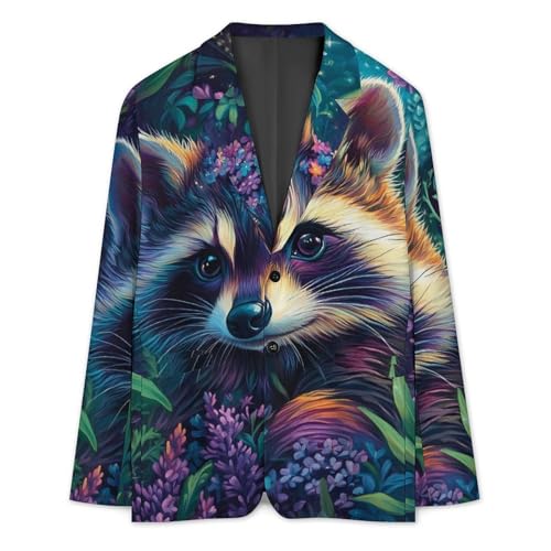 Raccoon Flowers Mens Blazer Lightweight Sport Coat Two Button Suit Jackets3