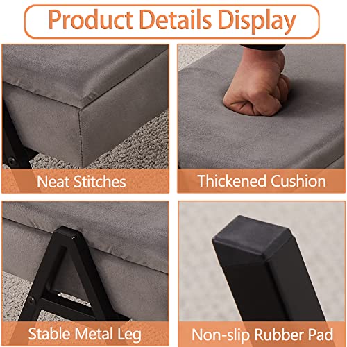 Mxfurhawa Velvet Storage Ottoman Rectangular Footrest Tray Top Coffee Table Upholstered Vanity Stools Multifunctional Ottoman Makeup Footstool Suitable For Dressing Room Bedroom Entryway Grey #TOP6