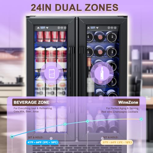 Image of Wine and Beverage Refrigerator with Glass Door, 24 Inch Cooler Fridge