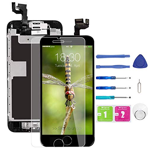 for iPhone 6s Screen Replacement Black, LCD Display and Touch Digitizer Replacement (A1633, A1688, A1700) w/Home Button Proximity Sensor, Ear Speaker, Front Camera, Screen Protectorand Repair Tools