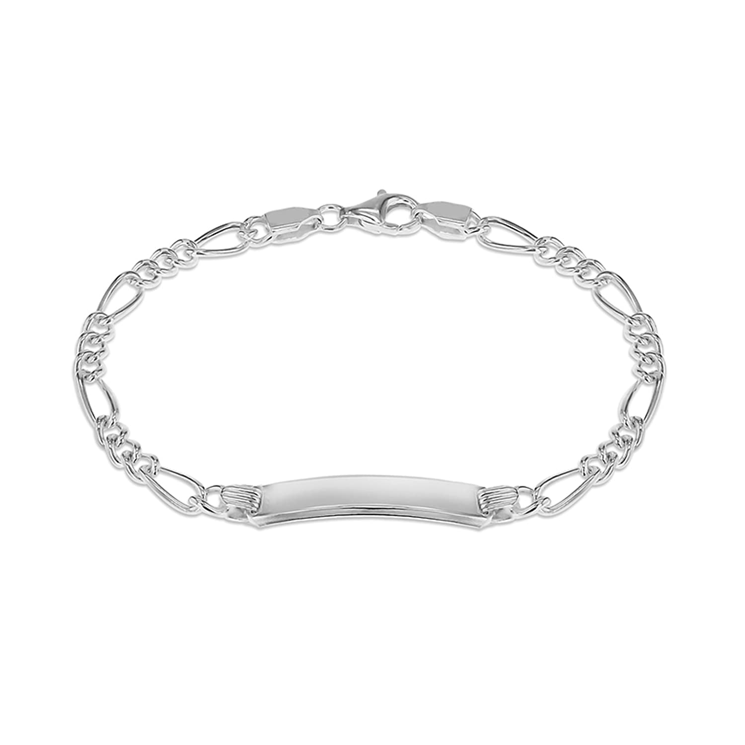 Tuscany Silver Bracciale Figaro 4,5 Mm Con Targhetta ID 23,5x6 Mm - Argento 925 Unisex 19 Cm, Incisione