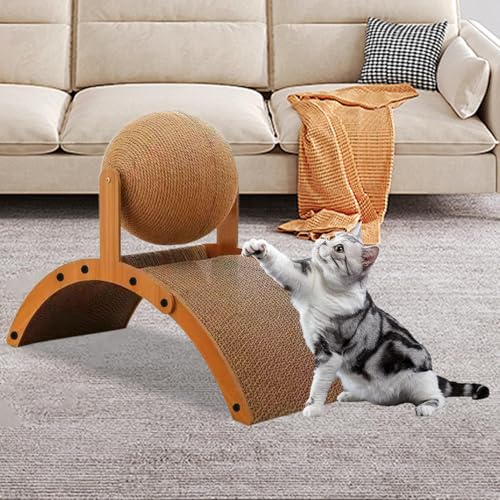 Balle à gratter pour chat sur support avec griffoir interactif en sisal