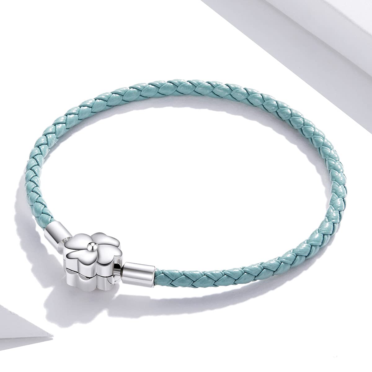 Pulsera de Cuero para Hombres y Mujeres Plata de Ley Pulsera de Cuero Pulsera Brazalete Pulsera de Enclavamiento Abierto