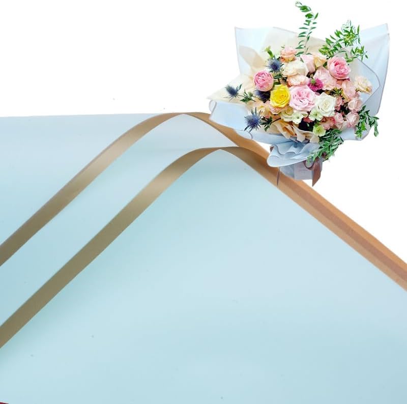 XZJMY 20 hojas de papel de regalo de flores, ramos de flores con borde dorado, papel de regalo impermeable, suministros para ramo de floristería,