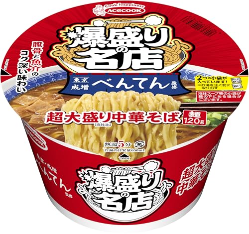 エースコック 爆盛りの名店 べんてん監修 超大盛り中華そば 155g ×12個のサムネイル