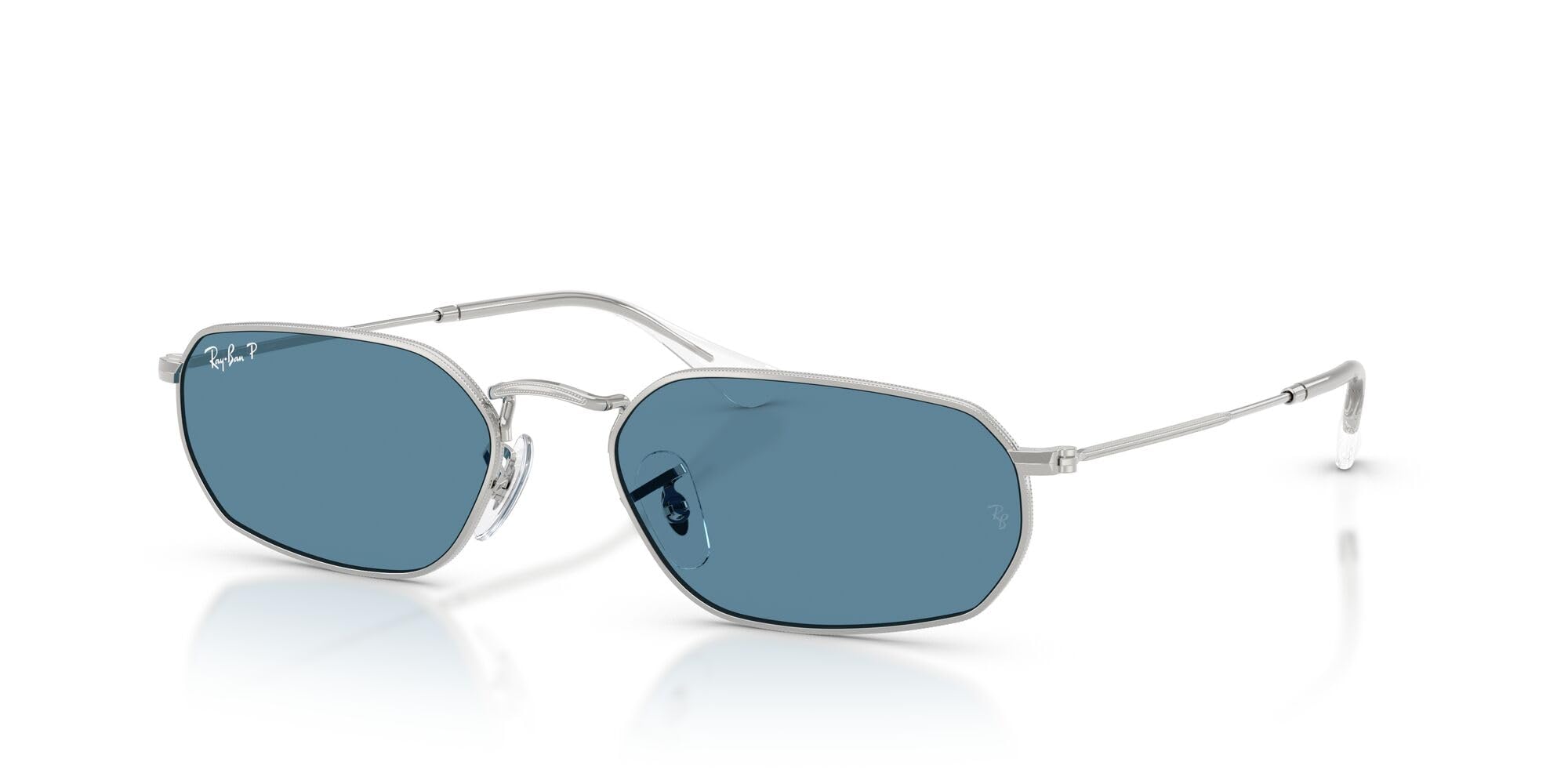 Ray-Ban Occhiali da sole ovali, argento/blu polarizzato, 54 mm, RB3947