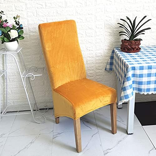 RDTRAVEL Crushed Velvet Fabric Stretchable XL Chair Covers for Dining Chairs Wedding Banquet Party Chair Protective Slipcover (velvet fox Mustard, set of 4)