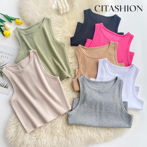 95% Cotton Crop Ribbed Racerback Tank Tops for Women Casual Summer Basic Cropped Tank Top Y2k Tops4