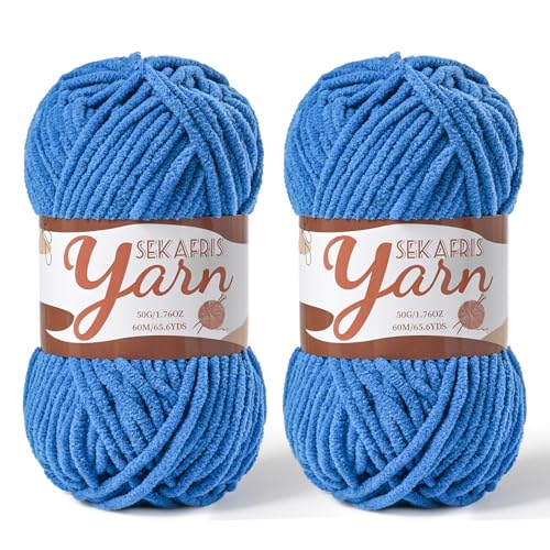 Image of 2 Pack Fluffy Velvet Yarn for Crocheting,Baby Blanket Yarn for Crocheting Soft,100g(131yds) Amigurumi Yarns,Plush Chenille Crochet Yarns,Puzzle Yarn for Crochet Weaving Craft(2 Blue)